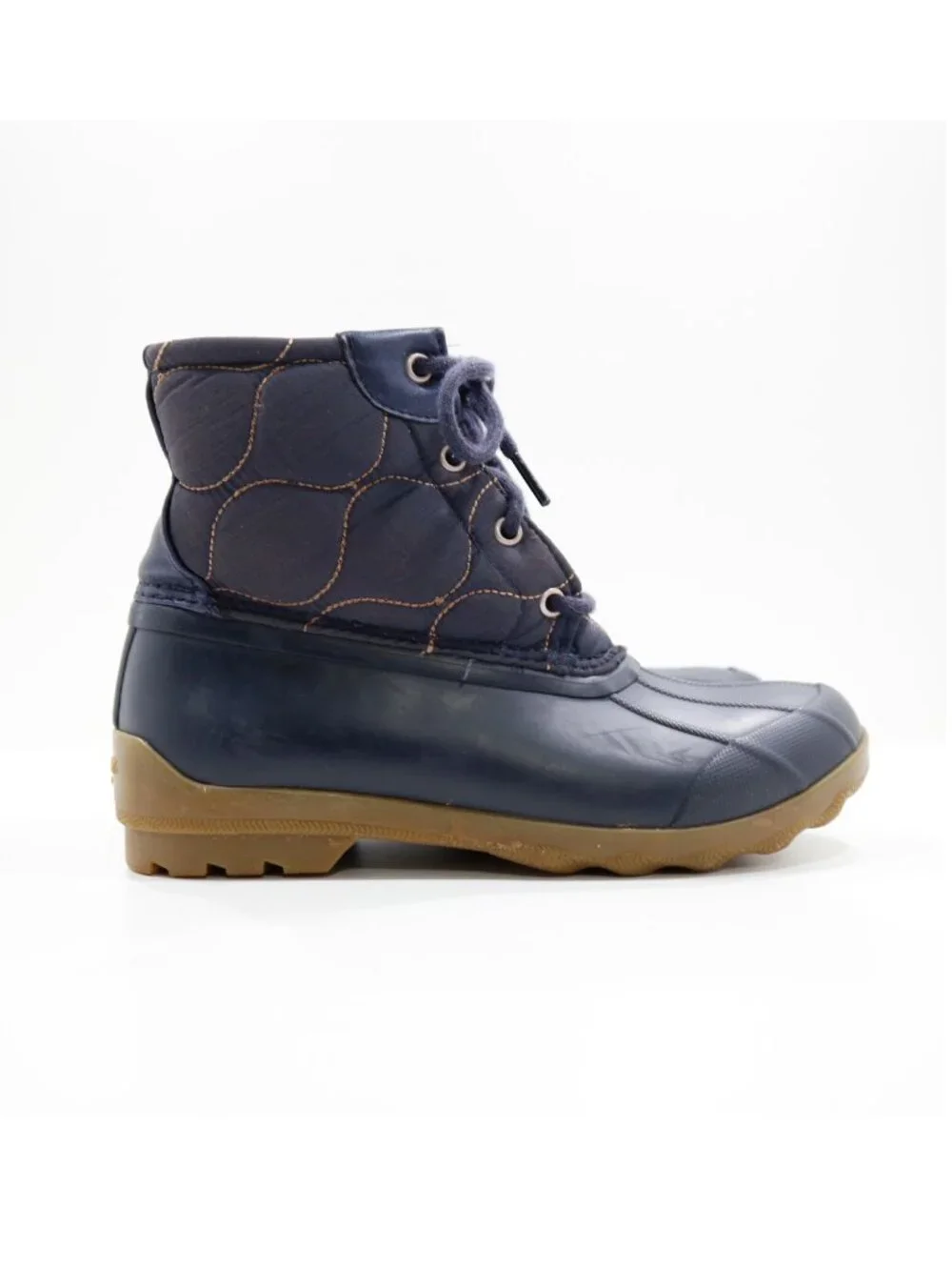 Sperry Port Blue Quilted Nylon & Rubber Waterproof Rain Boots - Girls' 3